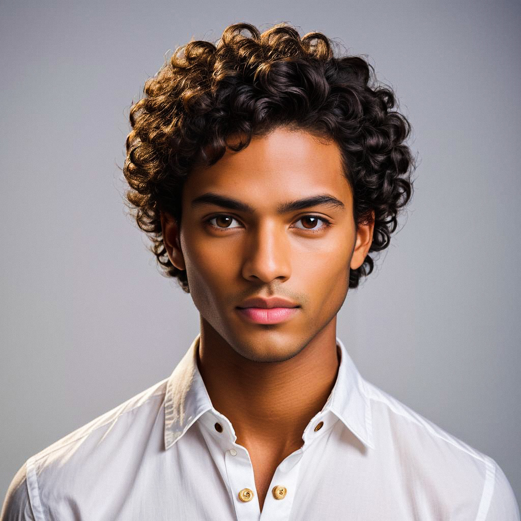 Close-up Portrait of Young Man with Curly Hair Close-up Portrait of Young Man with Curly Hair