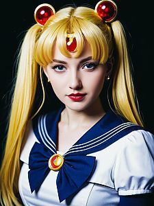 Woman in Sailor Moon Costume Photorealistic Cosplay Portrait