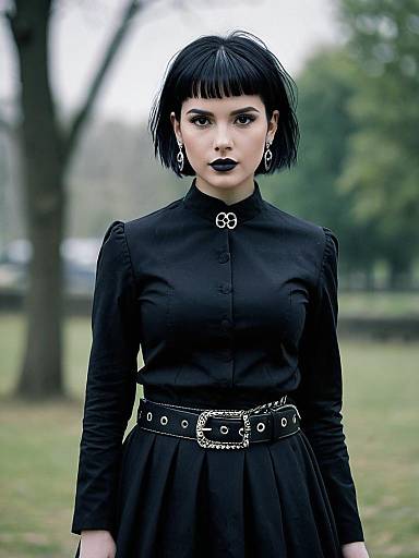 Goth Outfit with Costume Jewelry and Black Hair Woman Portrait