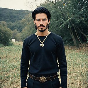 Man in Nature with Gold Star Pendant