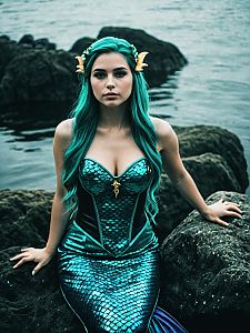 Teal Mermaid Costume by Water