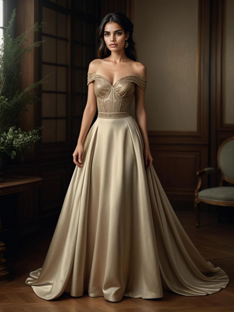 Elegant Woman in Off-Shoulder Gown