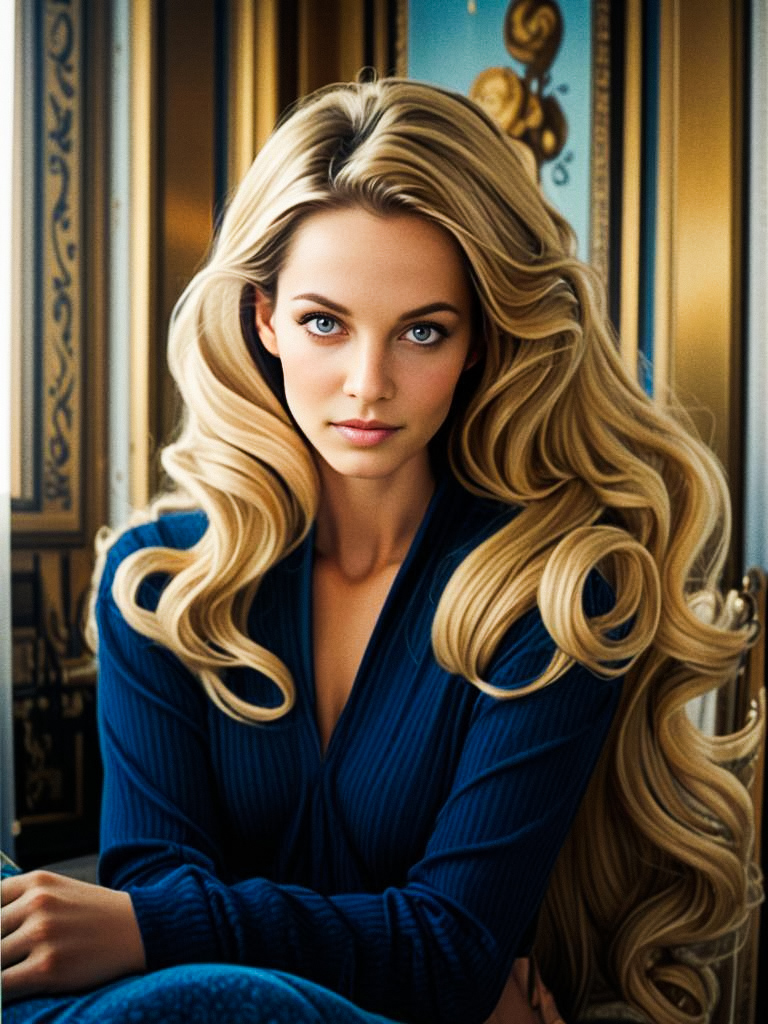 Elegant Portrait of a Young Woman with Blonde Curls Elegant Portrait of a Young Woman with Blonde Curls