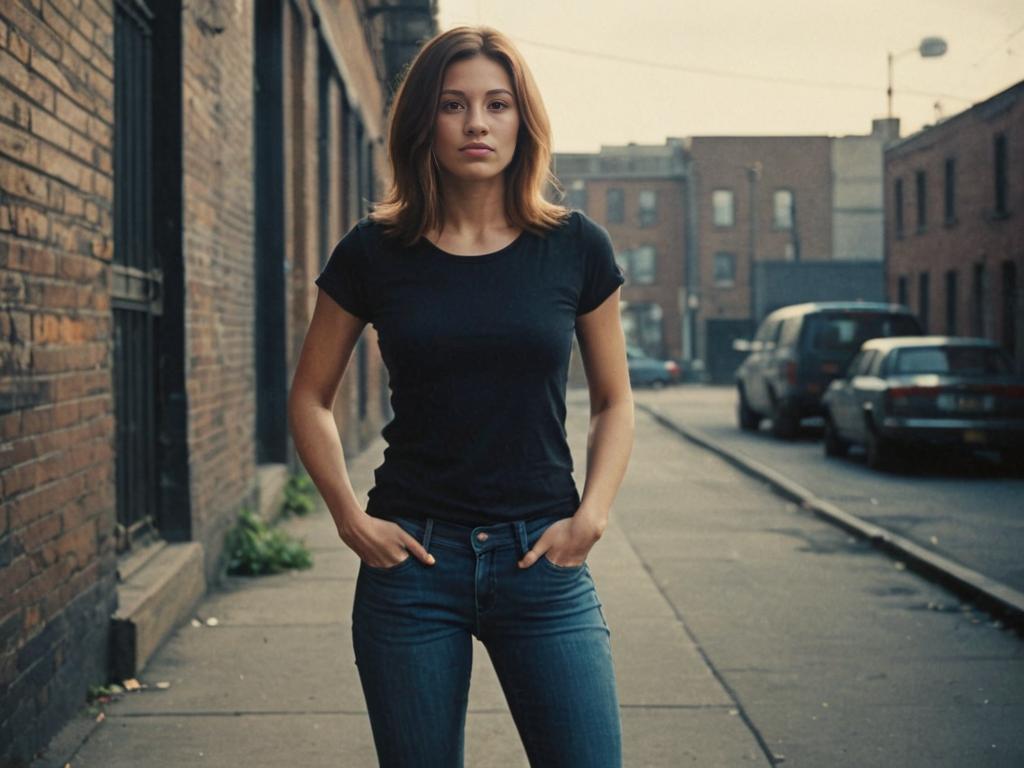 Trendy woman in skinny jeans and fitted top