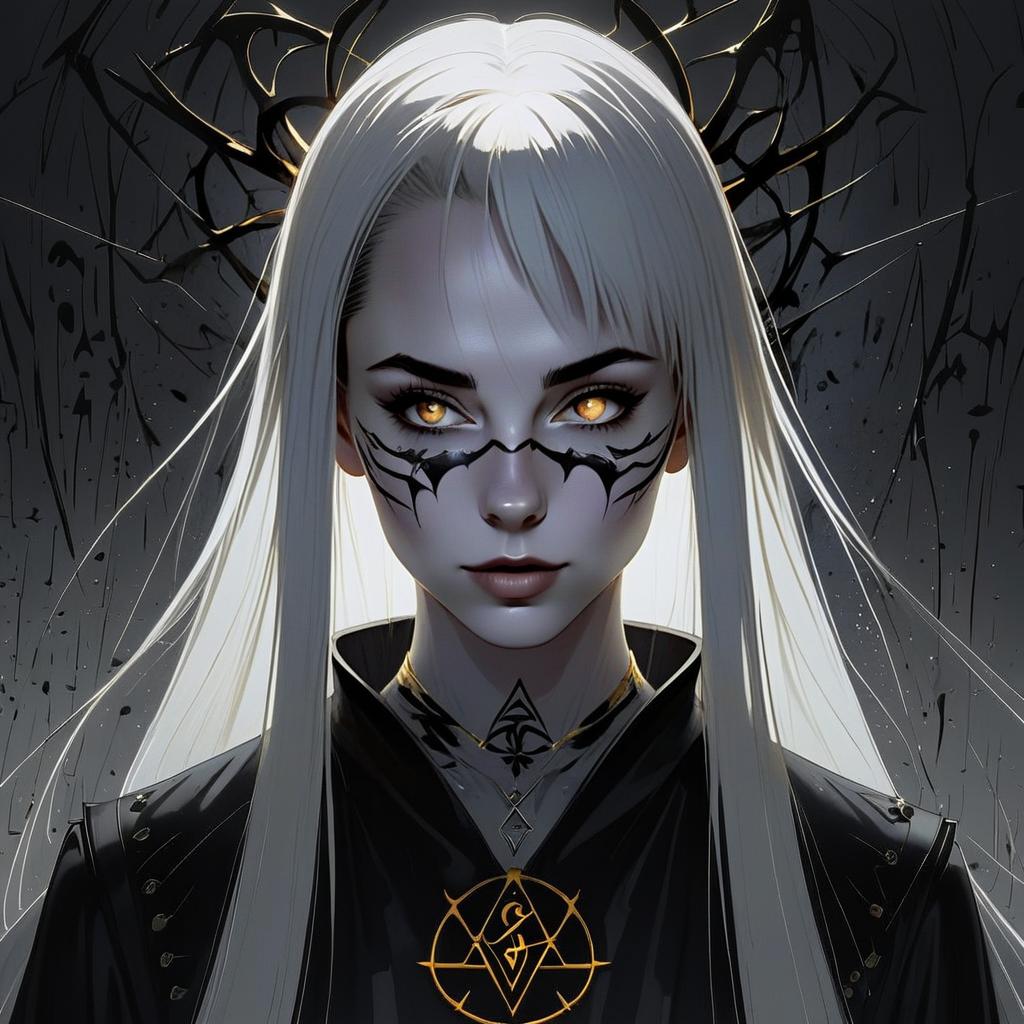 Digital portrait of a woman with white hair and amber eyes Digital portrait of a woman with white hair and amber eyes