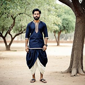 Man in Traditional Rajasthani Attire Amid Trees