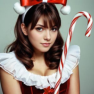 Young Woman in Candy Cane Costume with Striped Candy Cane