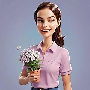 Smiling Woman Holding Potted Flower Plant Illustration