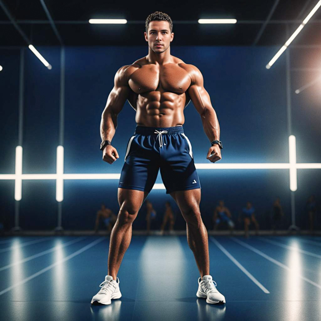 Muscular Young Man in Modern Gym