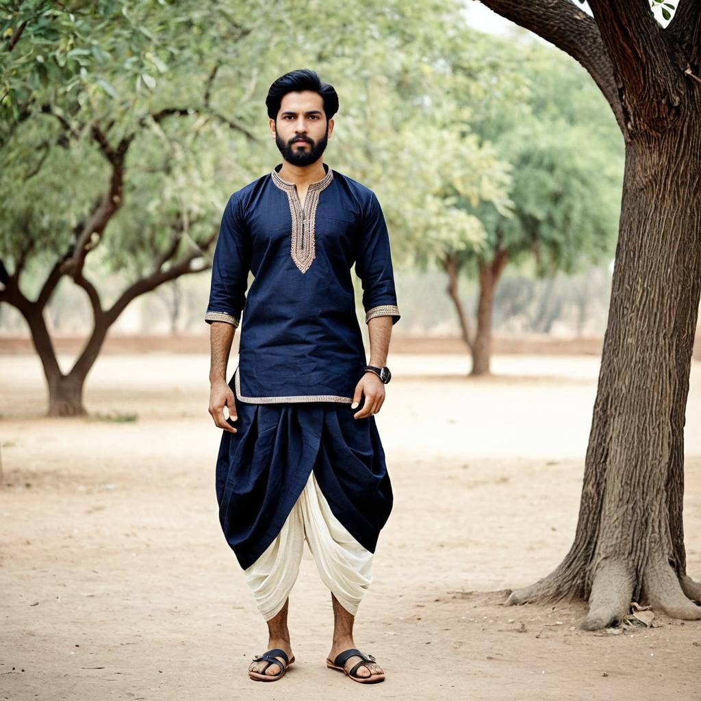 Man in Traditional Rajasthani Attire Amid Trees Man in Traditional Rajasthani Attire Amid Trees