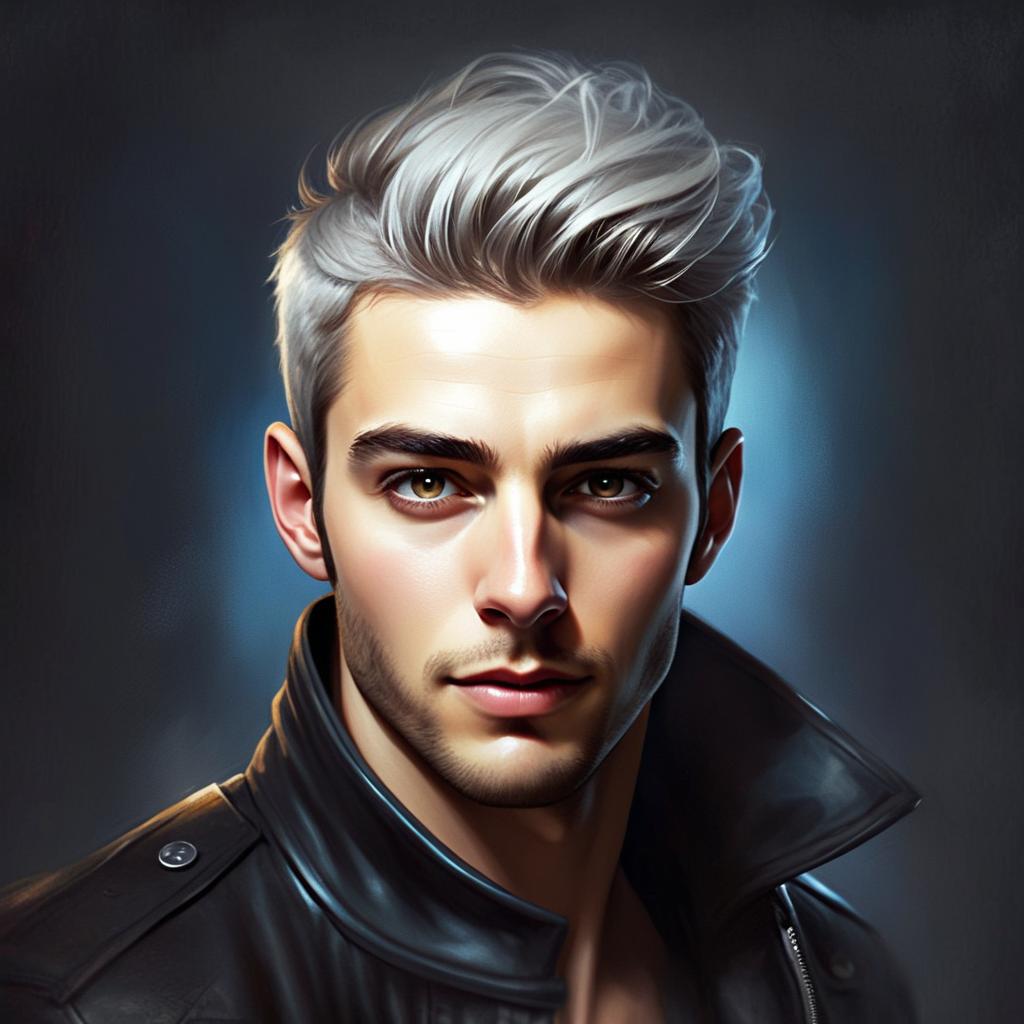 Young Man with Silver Hair and Brown Eyes