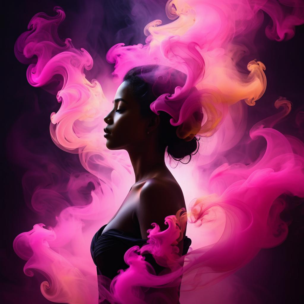 Woman Silhouette in Pink and Orange Smoke