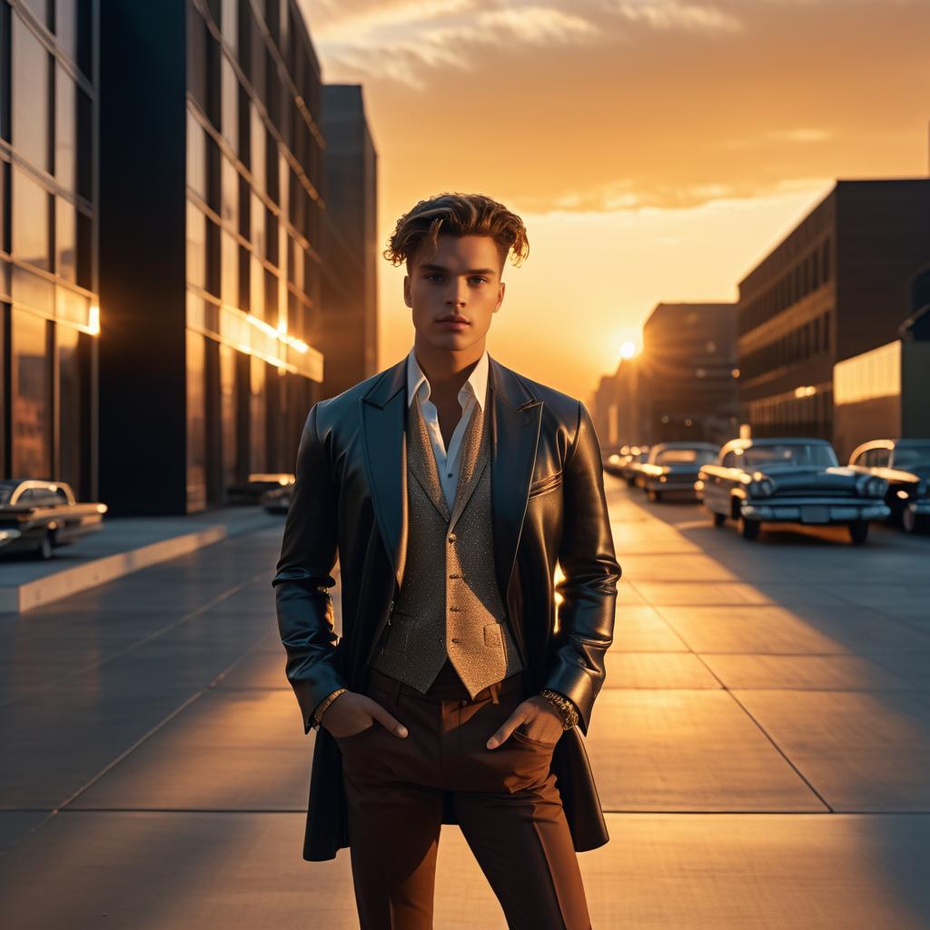 Stylish Young Man at Sunset in Urban Setting