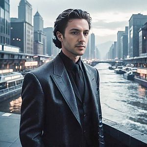 Stylish Man by Riverside in Urban Setting