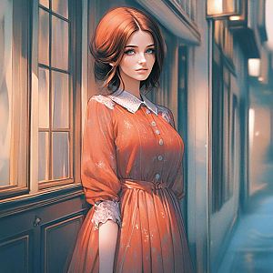 Graceful Woman in Vintage Corridor
