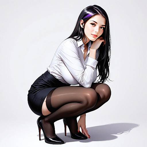 Stylish Woman in Black Skirt and Sheer Stockings Digital Art