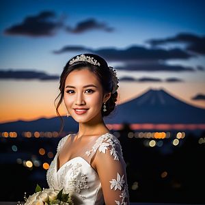 Radiant Bride in White Gown at Sunset