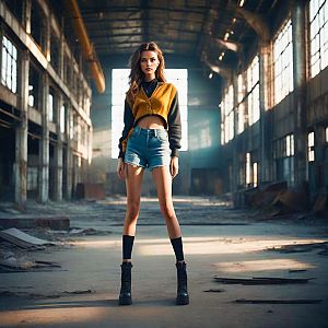 Confident Woman in Abandoned Warehouse