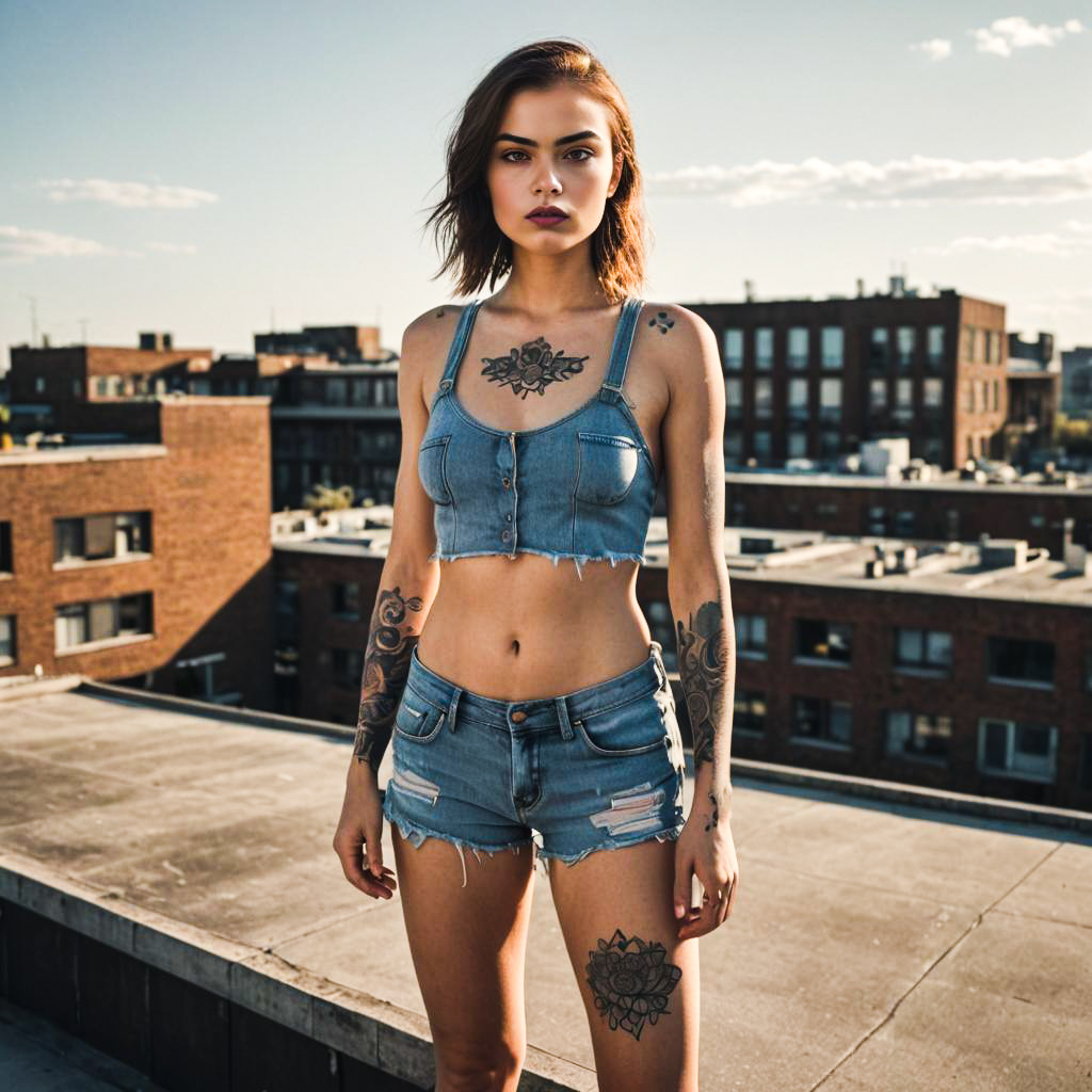 Confident Woman in Edgy Style on Rooftop