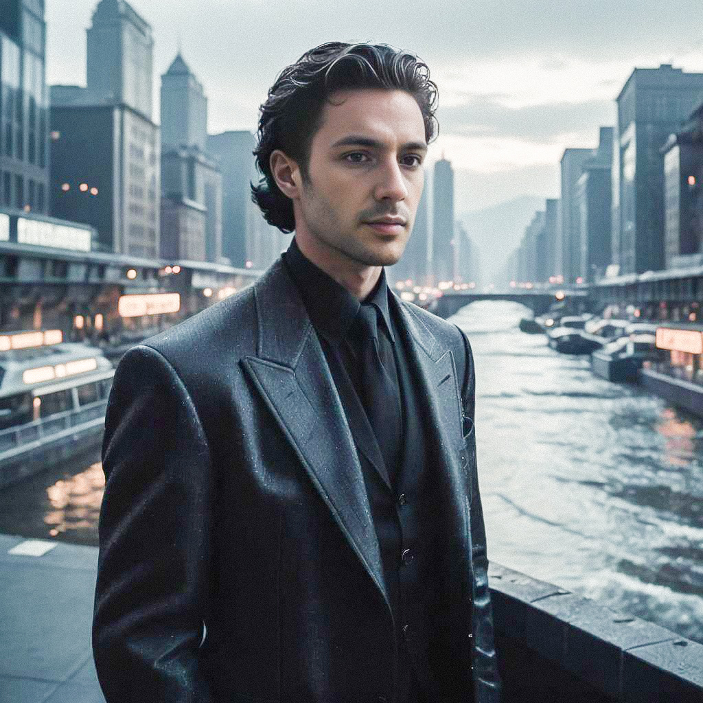 Stylish Man by Riverside in Urban Setting