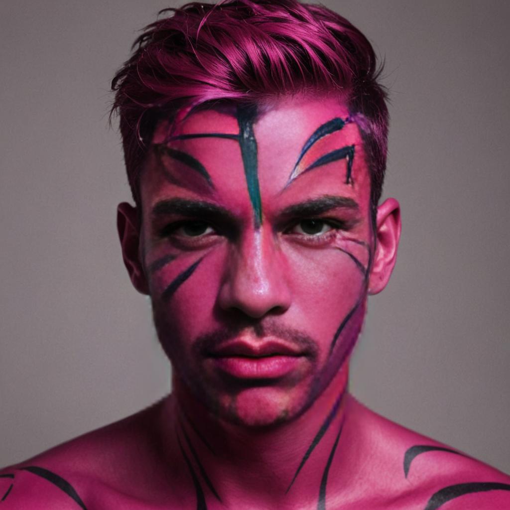 Man with Bold Pink and Black Face Paint