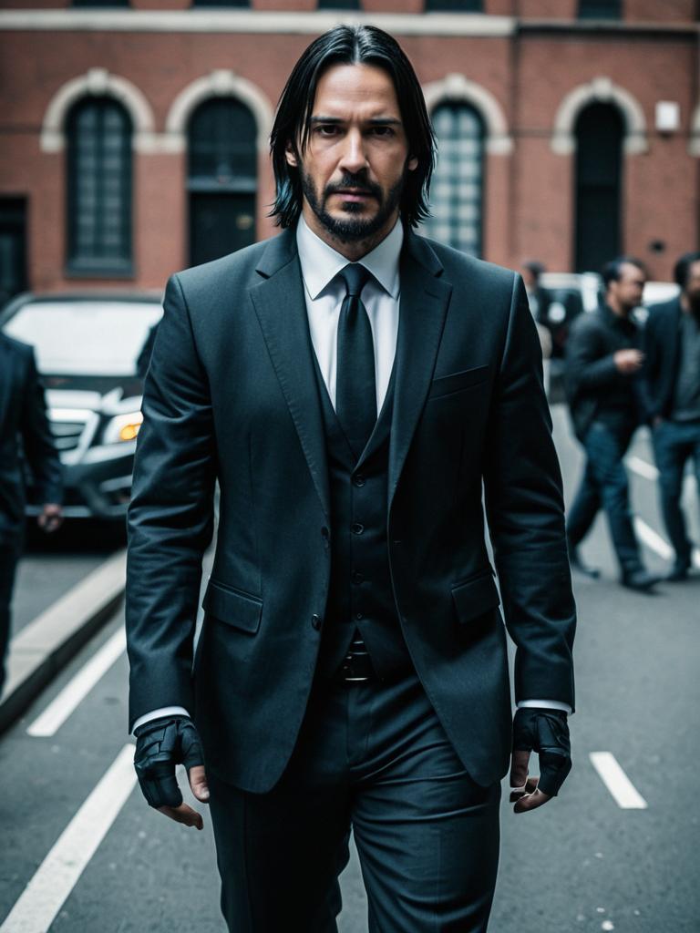 Man in Black Suit Walking Urban Street