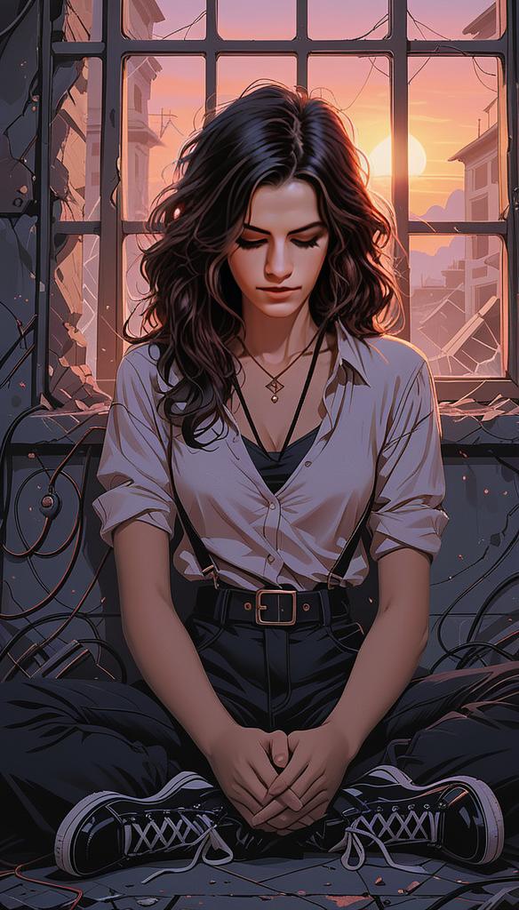 Thoughtful Young Woman in Sunset Glow