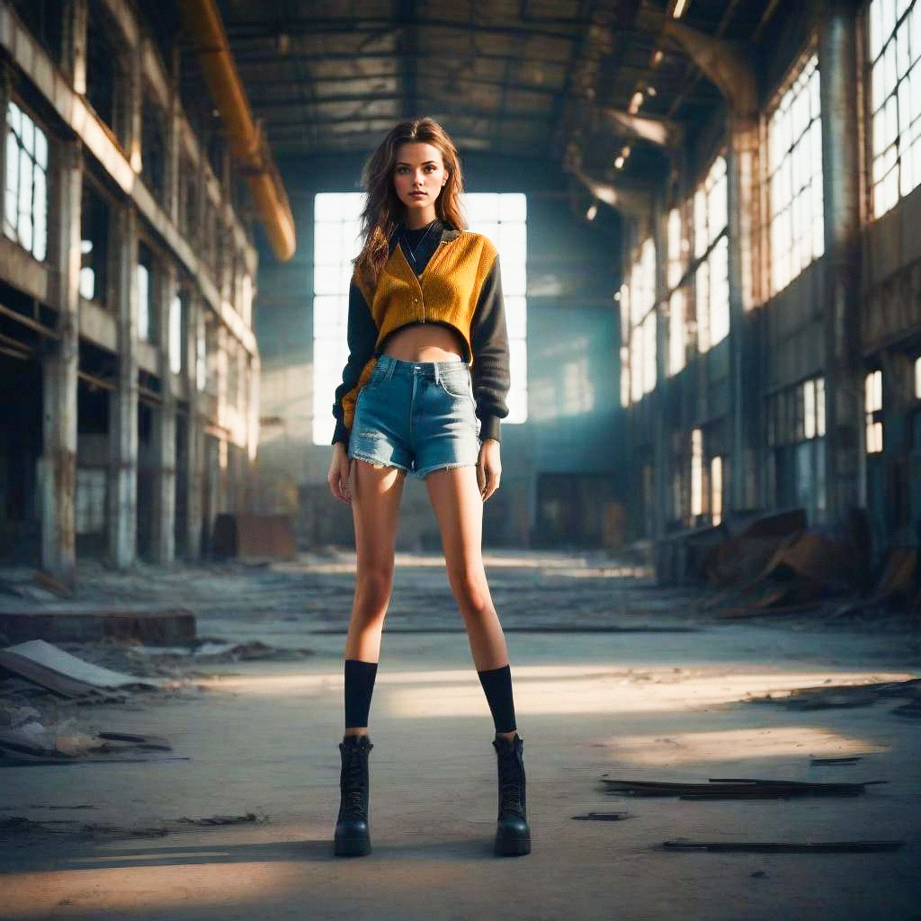 Confident Woman in Abandoned Warehouse