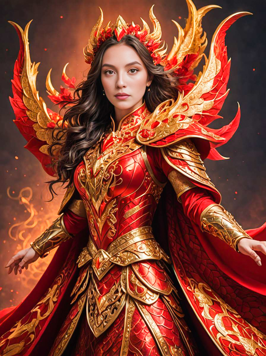 Fierce Warrior in Red and Gold Costume