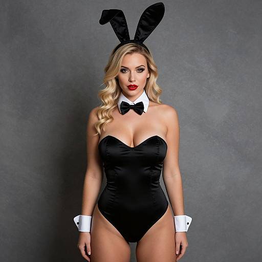 Glamorous Woman in Classic Black Bunny Costume with Rabbit Ears