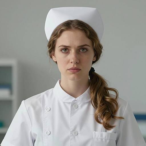 Professional Young Female Nurse in White Uniform and Cap