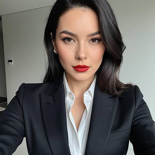 Confident Woman in Black Blazer with Red Lipstick Professional Portrait