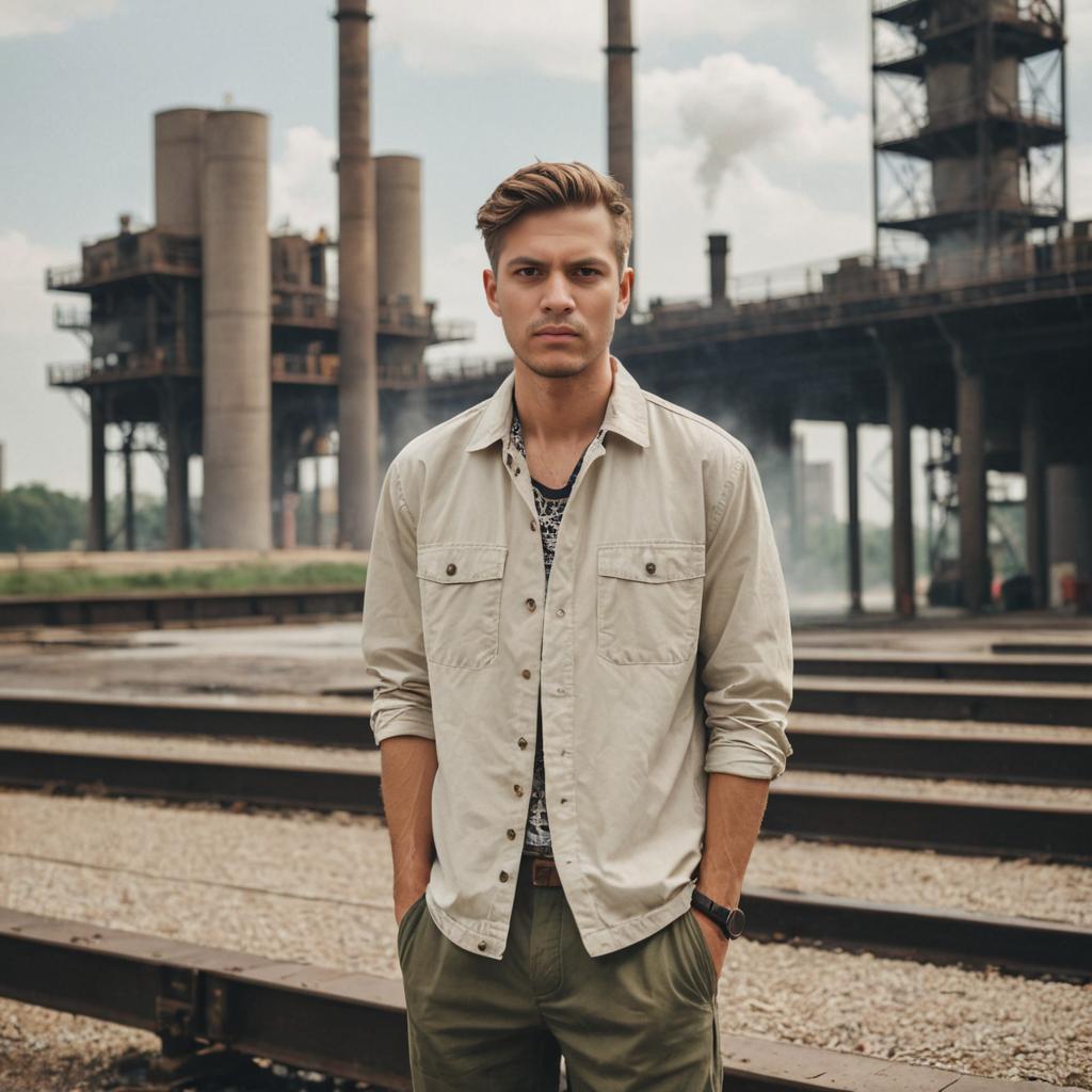 Stylish man in industrial setting