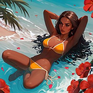 Woman in Yellow Bikini Relaxing in Tropical Water