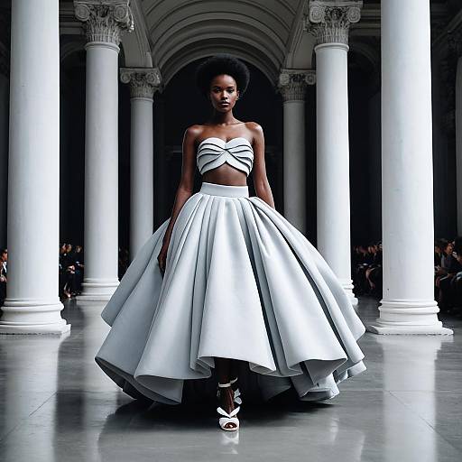 Avant-Garde White Sculptural Haute Couture Dress on Runway