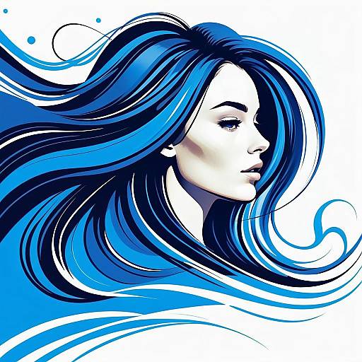 Stylized Profile of Woman with Flowing Blue Hair Vector Art