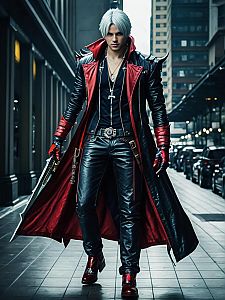 Realistic Nero Devil May Cry Cosplay Man in Urban Setting
