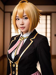 Woman Cosplaying Natsuki in Detailed Realistic School Uniform Costume
