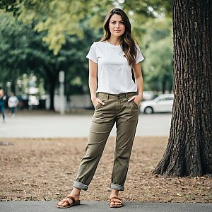 Young Woman in Casual Outfit Outdoors