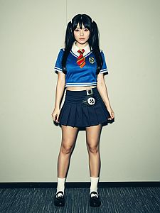 Young Woman in Sporty School Uniform Cosplay