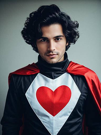 Man in Heart-Shaped Love Symbol Photorealistic Cosplay Costume Portrait