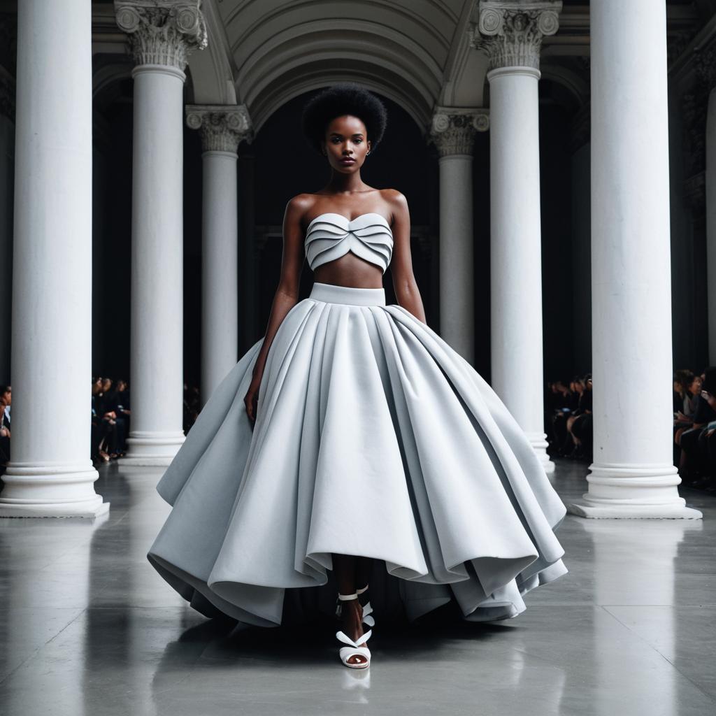 Avant-Garde White Sculptural Haute Couture Dress on Runway