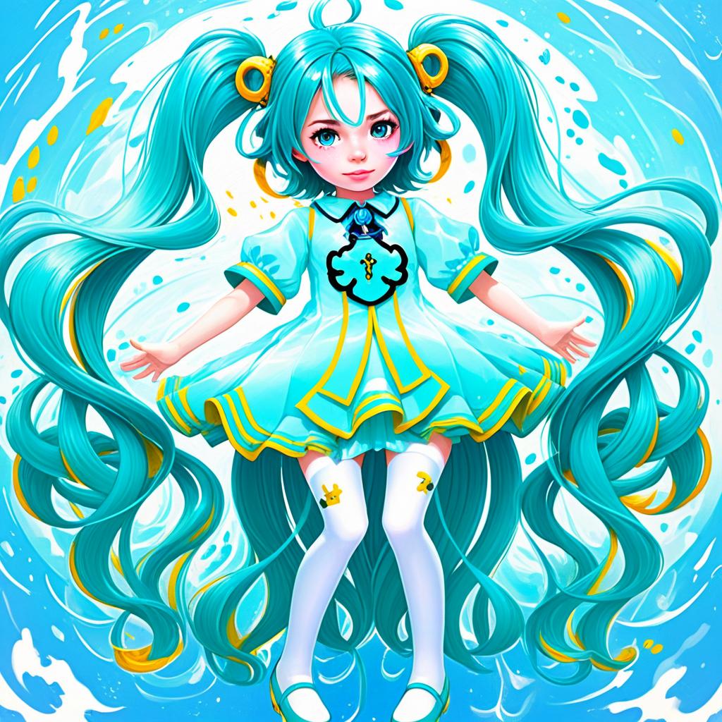 Hachune Miku Anime Character with Vibrant Turquoise Twin Tails and Fantasy Outfit