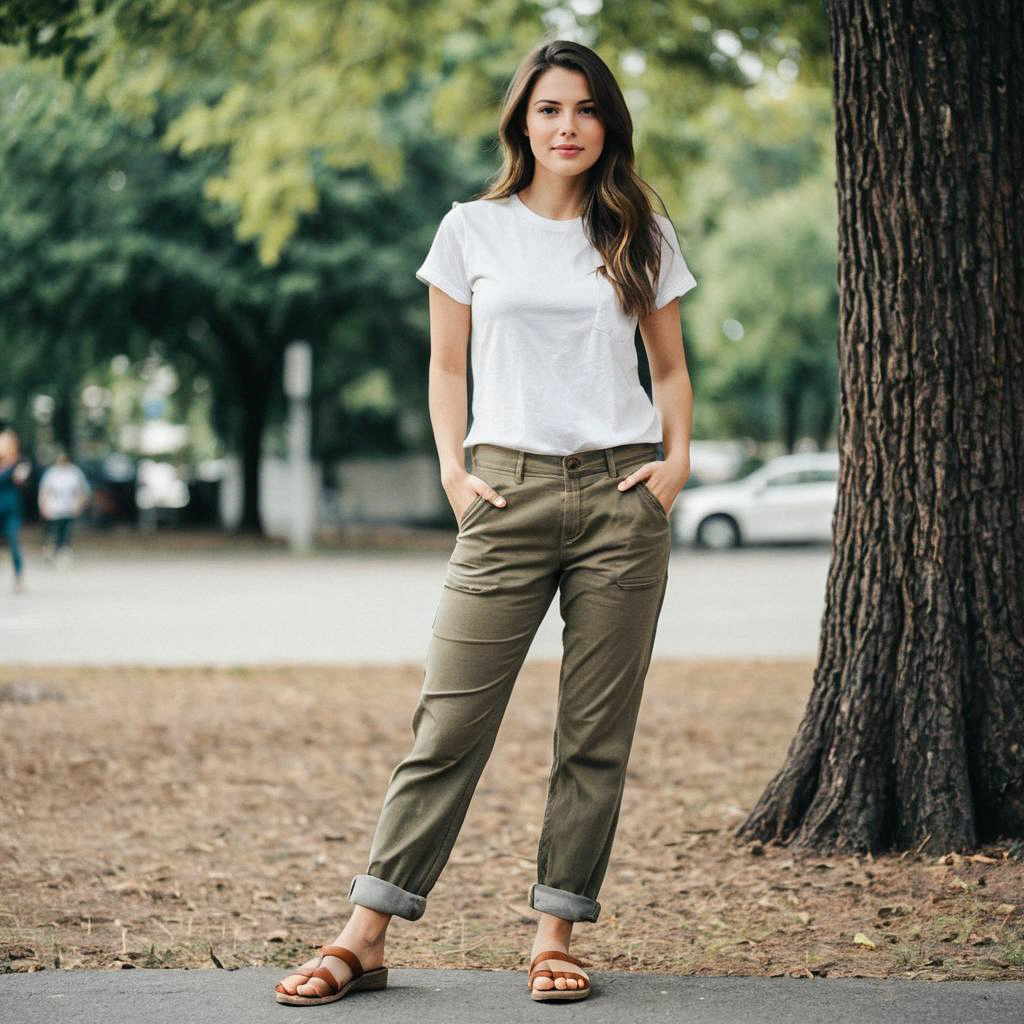 Young Woman in Casual Outfit Outdoors
