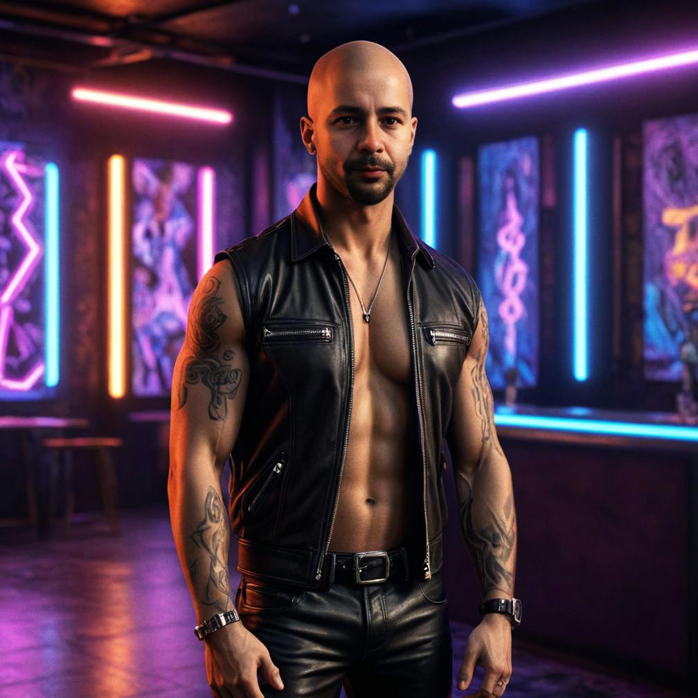 Confident Man in Neon-Lit Setting