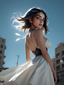 Elegant Woman in White Dress Outdoors