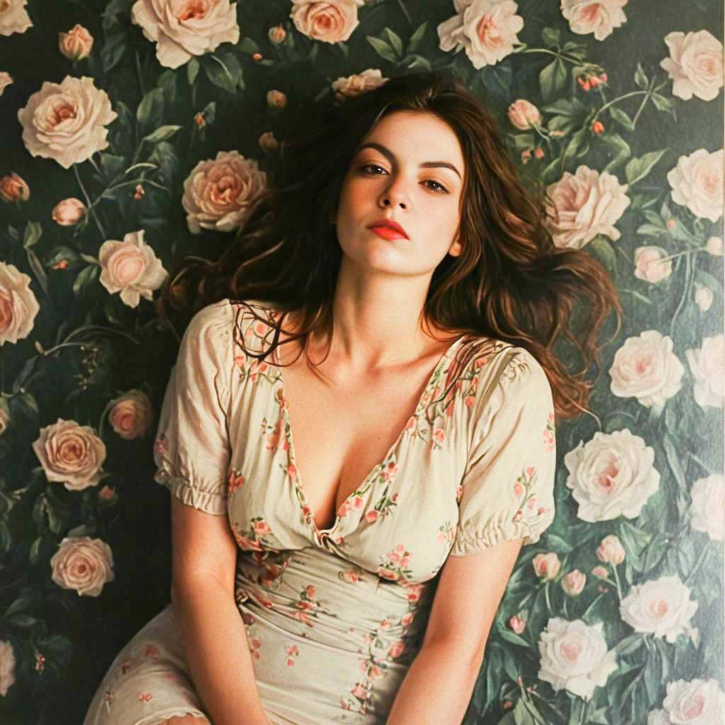 Elegant Woman in Floral Backdrop