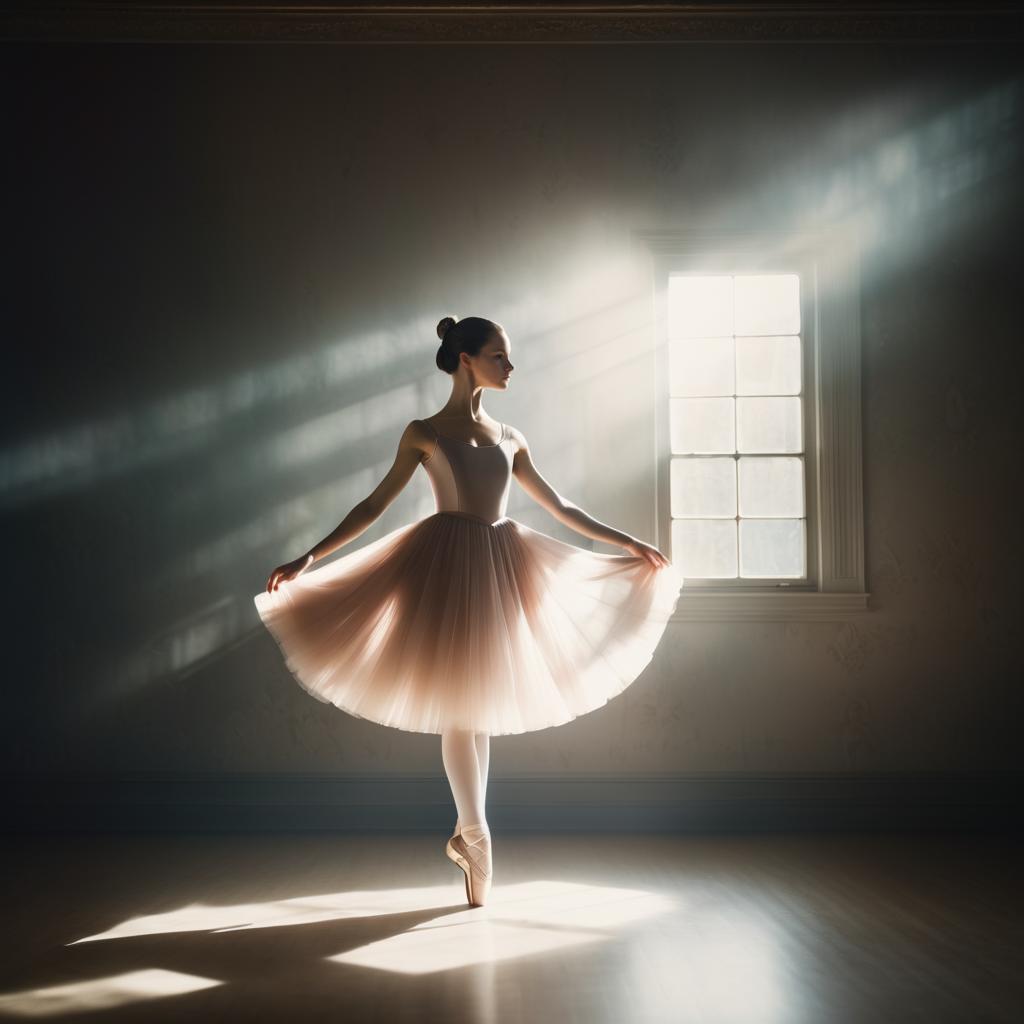 Elegant Ballerina in Sunlit Studio