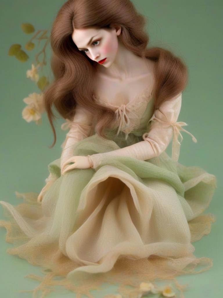 Delicate Woman in Vintage Pastel Dress Delicate Woman in Vintage Pastel Dress