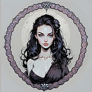 Elegant Woman with Blue Eyes and Black Hair